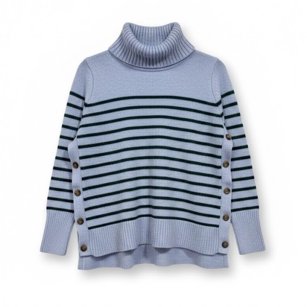 Tuckernuck Sophia Turtleneck Sweater‎ Blue Hunter Green Size L Striped 100% Wool